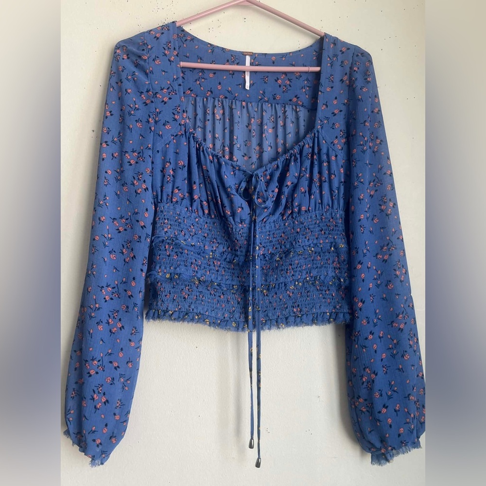 Free People Indigo Floral Blouse - Picture 4 of 4